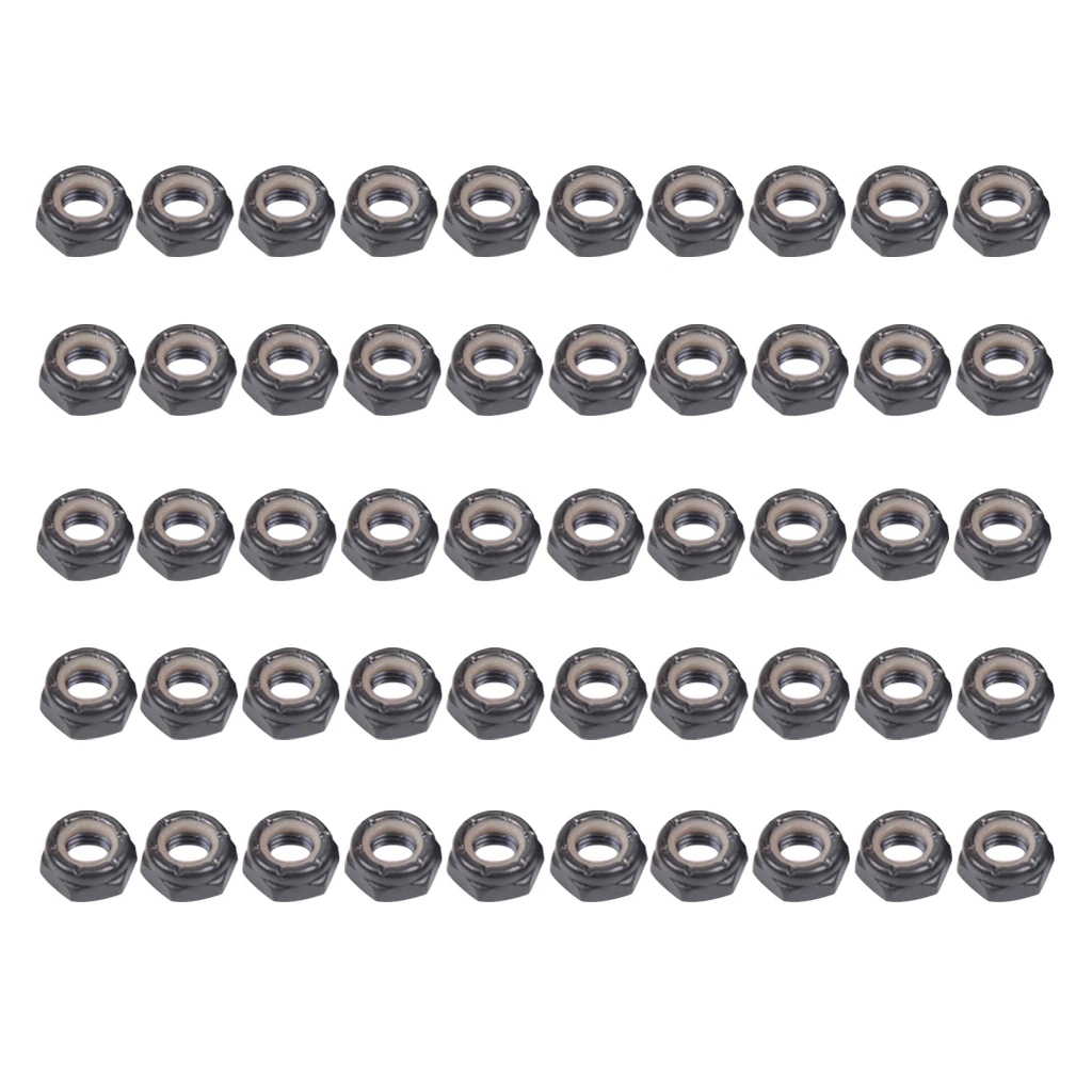 

50 Pieces Sturdy Skateboard Longboard Trucks Wheels Replacement Axle Nuts Hardware 9mm Inner Dia. Black