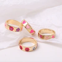 2021 european and american fashion simple style macaron bohemian cartoon ring color dripping love smiley face ring