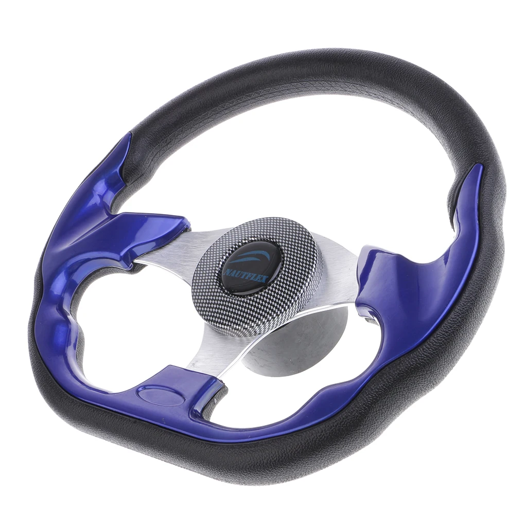 

Weatherproof 32cm/12.5 inch Marine Boat Comfort Grip Steering Wheel 3 Spoke 3/4 inch Tapered Shaft with Cap - Blue Black
