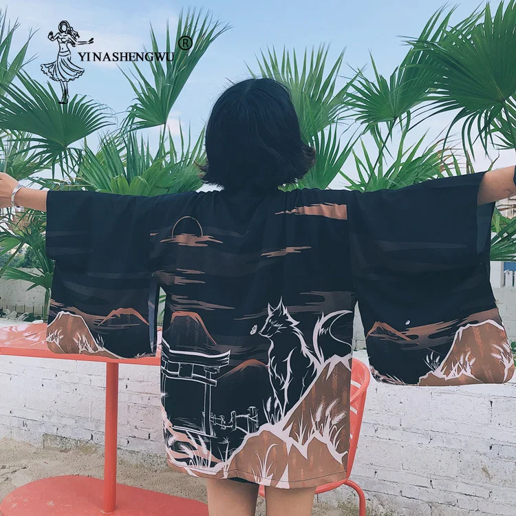 Yukata женское кимоно с поясом Блузка Новая мода кимоно блузка японский веер принт Женская рубашка Летний солнцезащитный Топ Япония Женщины