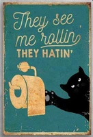 muxilin they hatin black cat toilet plaque poster for cafe bar pub beer wall metal decor art gift tin sign wall decor 8x12