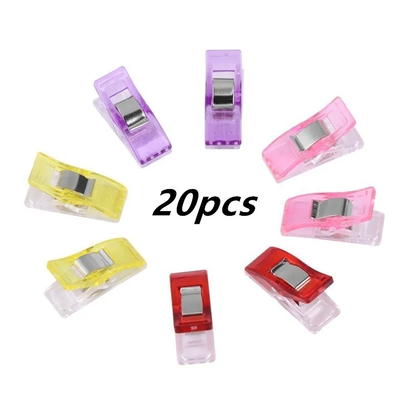 20pcs-S 10/20 штук Пластик рукоделие 2 размерная застежка ткань связывания зажимы для лоскутное шитье Вязание(разные цвета - Цвет: 20pcs-S