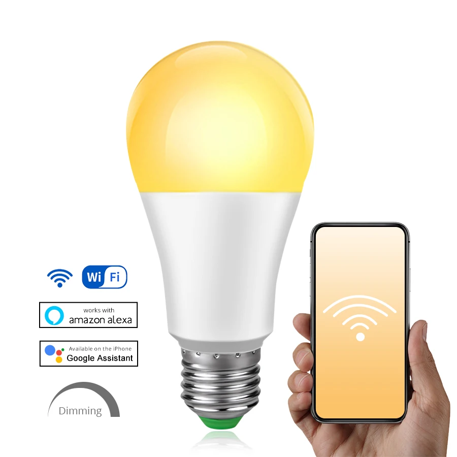85-265 в 15 Вт E27 светодиодный умный Wi-Fi светильник B22 с регулируемой яркостью Wake up лампа приложение управление голосом Совместимость Google Assistant Alexa