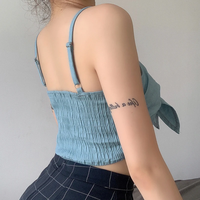 Женский укороченный топ с бантом спереди джинсовая майка женская летняя одежда