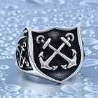 Винтажный якорь викингов для кольца для мужчин и мальчиков, уникальный пиратский щит, якорь из нержавеющей стали, Байкерская искусственная кожа, ювелирное изделие в подарок
