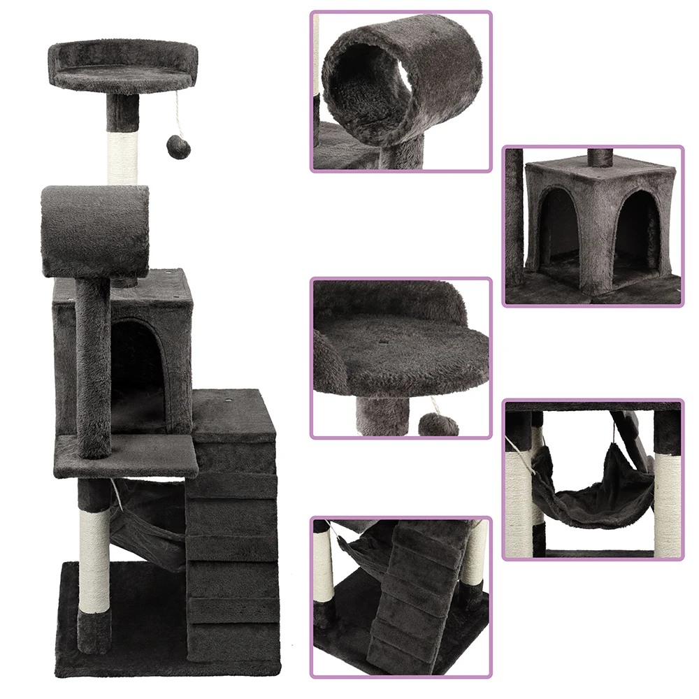 130cm Cat Climbing Tree 3-Level Tower for Cats with Cozy Perches Stable Frame Protecting Furniture Pet Supplies | Дом и сад