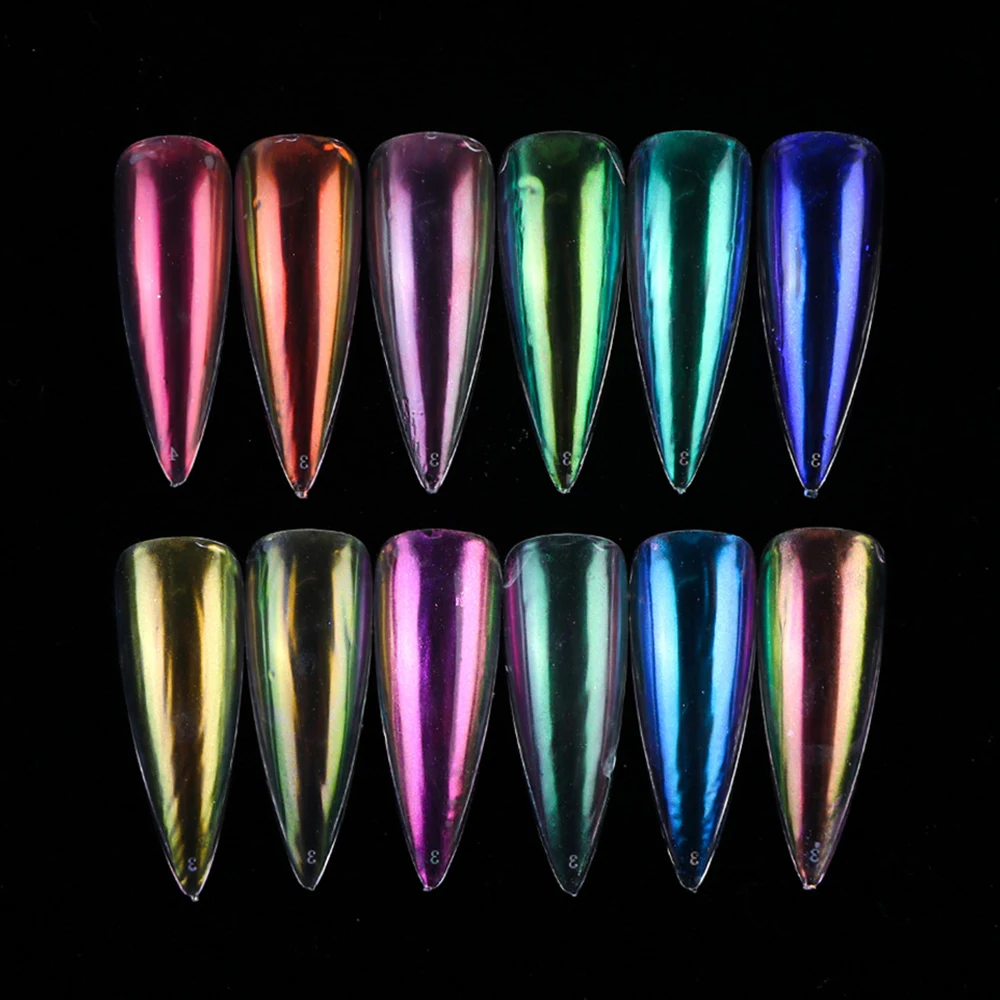 Прозрачный блестящий зеркальный неоновый порошок для ногтей Holo Aurora