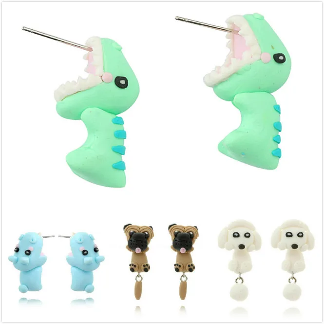 Полимерная глина мягкие милые серьги с динозаврами для женщин модные Для