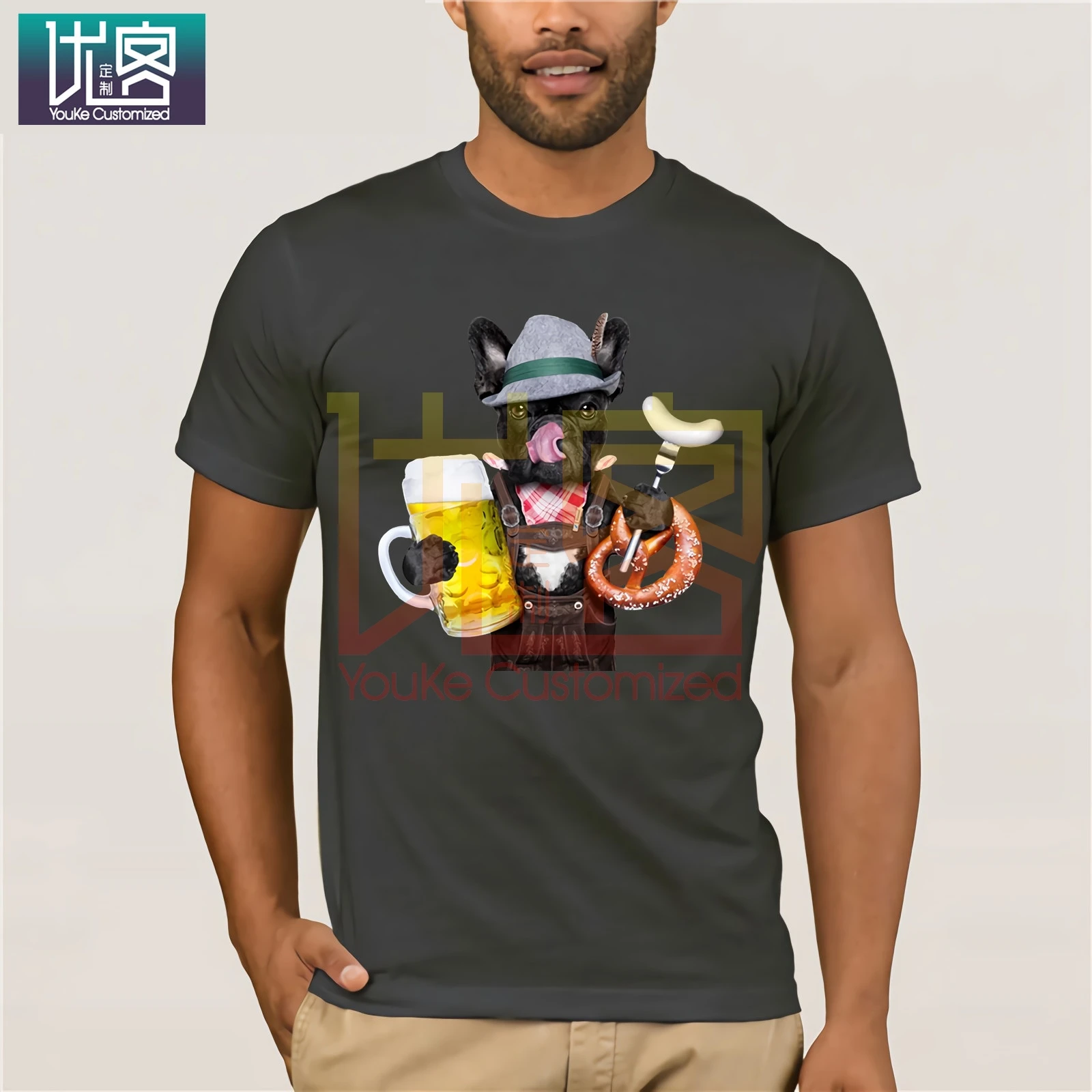 Французский бульдог баварский стиль пива Мужская забавная футболка для домашних