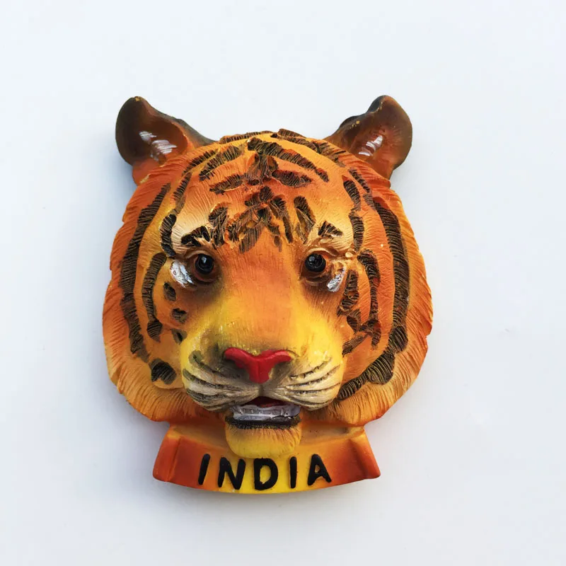 

QIQIPP India Creative Tourism Commemorative Painted Crafts Three-dimensional Bengal Tiger Head Magnetic Fridge Magnet