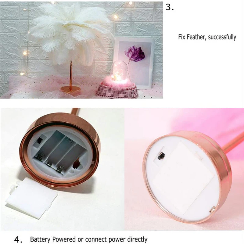 

Ins Bedside Lamp DIY Feather Table Lamp Feather Led Lamp Feather LED Light Bedroom Room Decoration Night Lamp