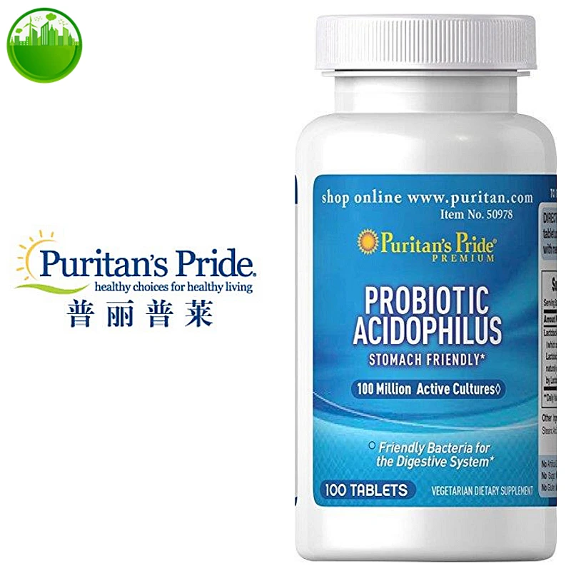 

Премиум пробиотик US Puritan's Pride, кислотофилус в желудке, 100 миллионов активных культур, 100 таблеток, бактерии молочной кислоты