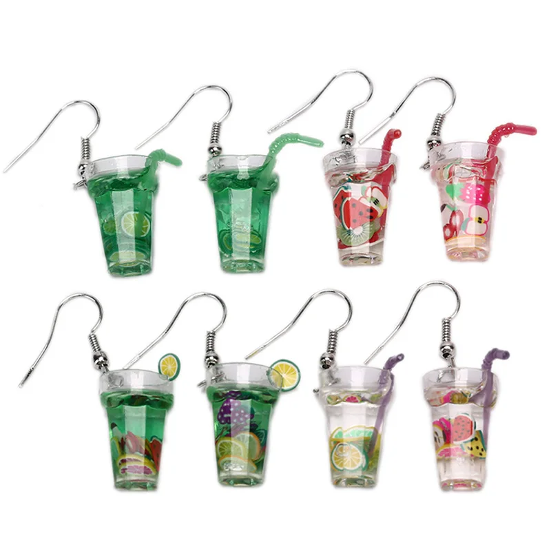 Милые фрукты молоко чай напиток подвеска-бутылка смола модные серьги