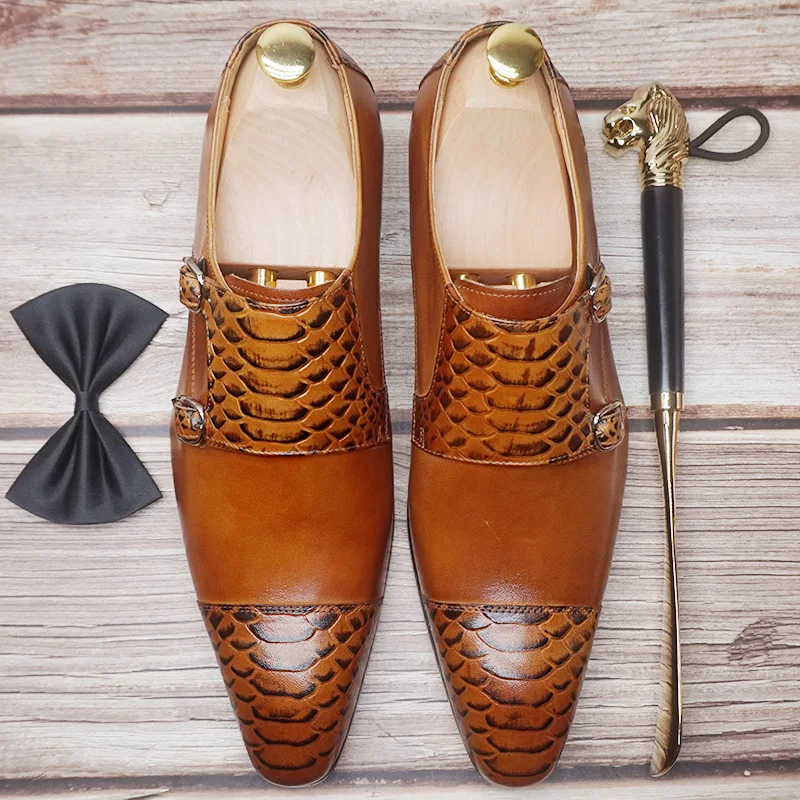 Luxury Designer Men's Loafers Double Monk Strap Shoes Genuine Leather Dress Shoes Black Brown Office Wedding Men Casual Shoes