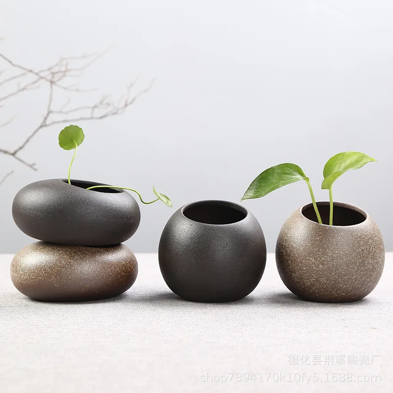 

Rough Pottery Vase Chinese Ceramic Zen Decoration Retro Creative Hydroponic Succulent Ceramic Flowerpot High Quality