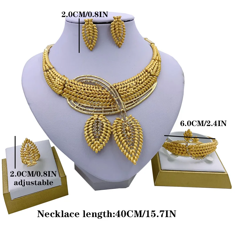 

Fashion African Bridal Jewelry Sets Wheat Shape Necklace Bracelet Elegant Women Earrings Ring Dubai Wedding Jewelry