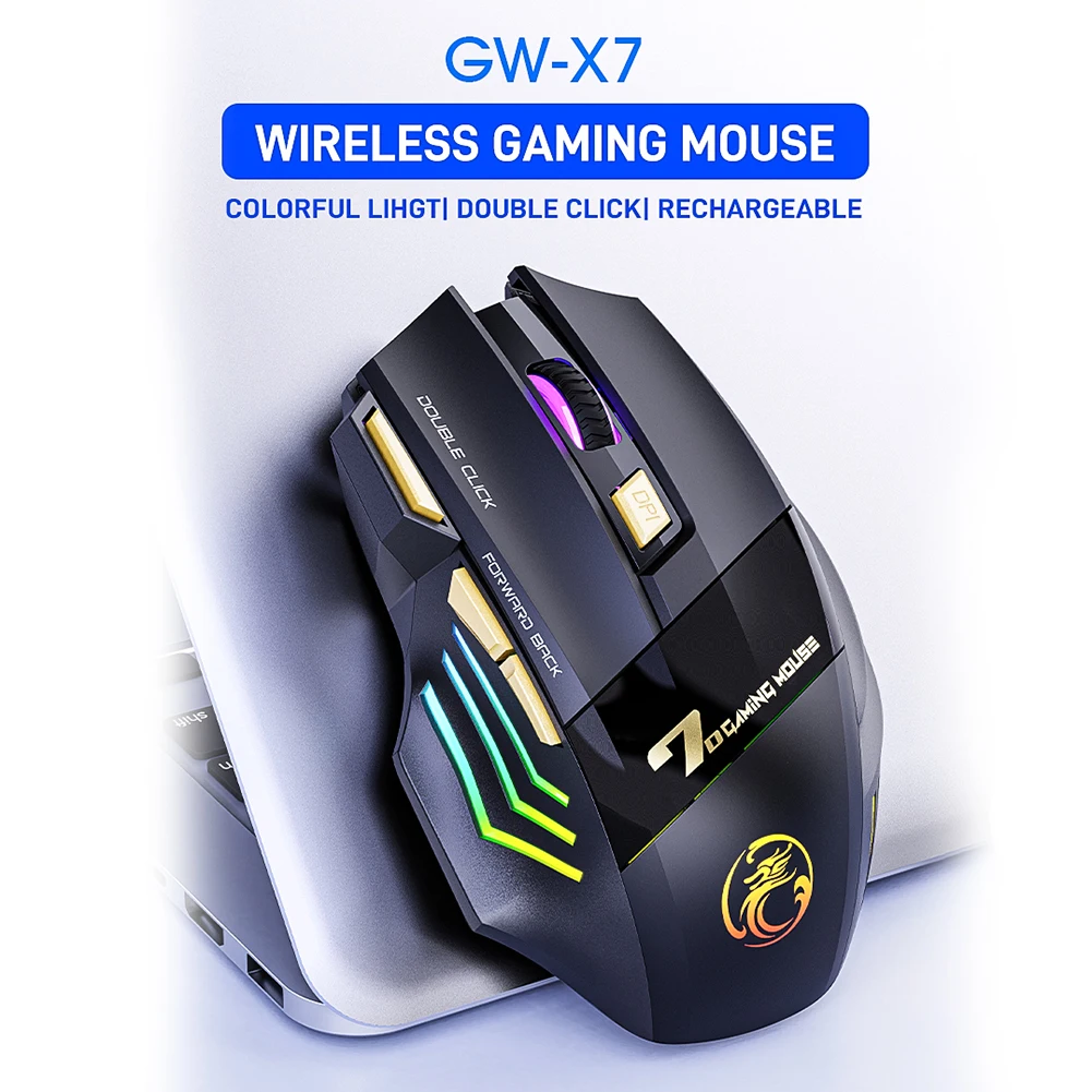 Imice Gw-x7 7 кнопок 2 4 ГГц перезаряжаемая беспроводная мышь Rgb для компьютера игрового