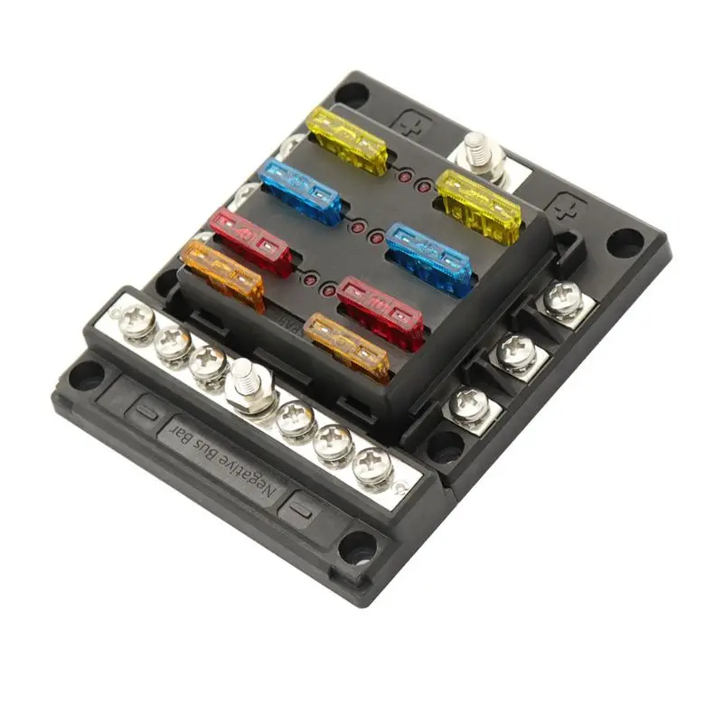 

6-way Fuse Holder with LED Indicator Light and Negative Busbar for 12/24V Car RV 094D