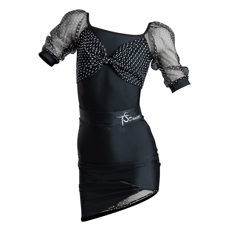 

2021 New Mesh Short-Sleeved Split Skirts Suit Latin Exercise Clothing Chacha Samba Tango Latin Dance Performance Costumes