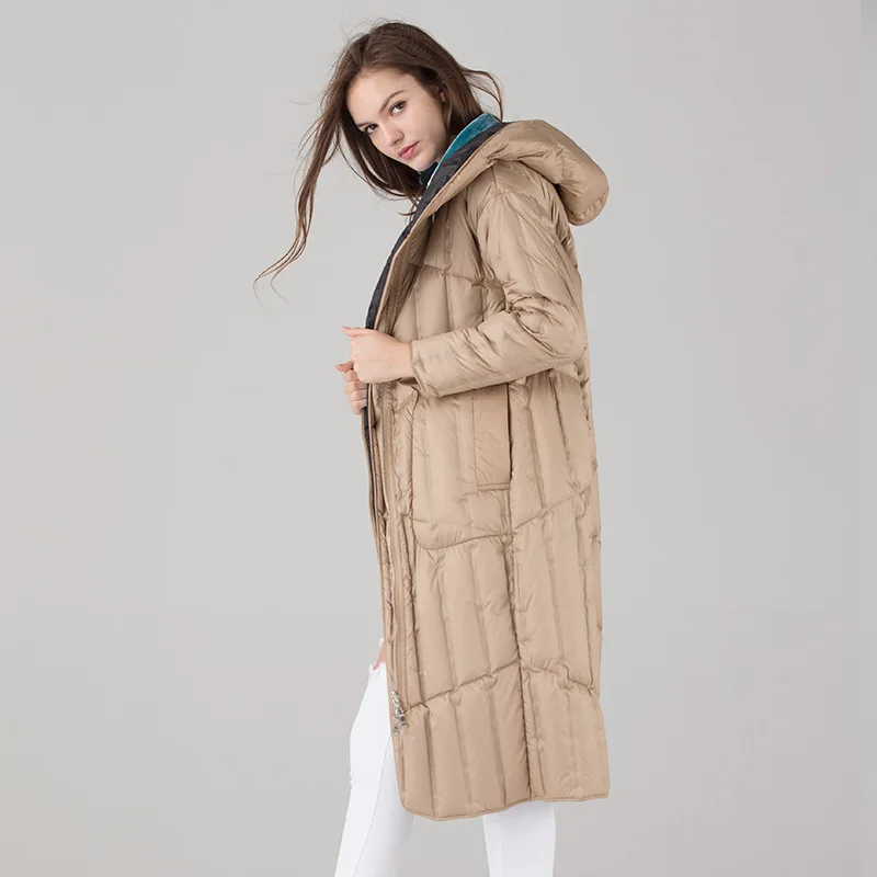 Reversible wear hooded white duck down jackets women ultra thin lightweight coats outerwear 2019 autumn winter | Женская одежда