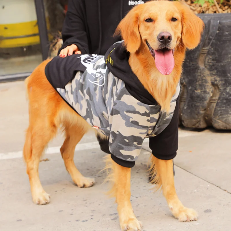 

Autumn and Winter Big Dog Hoodies Thickened Large Dog Plus Velvet Warm Cotton Clothes Golden Retriever Camouflage Winter Clothes