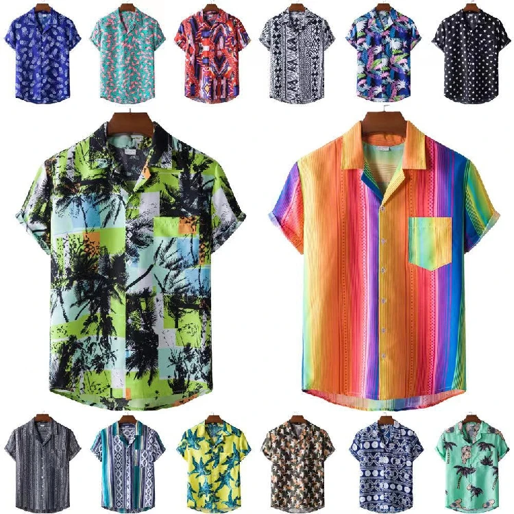 

Stylish Flamingo Print Hawaiian Aloha Shirt Men 2021 Summer New Short Sleeve Beach Shirts Mens Holiday Party Vacation Clothing