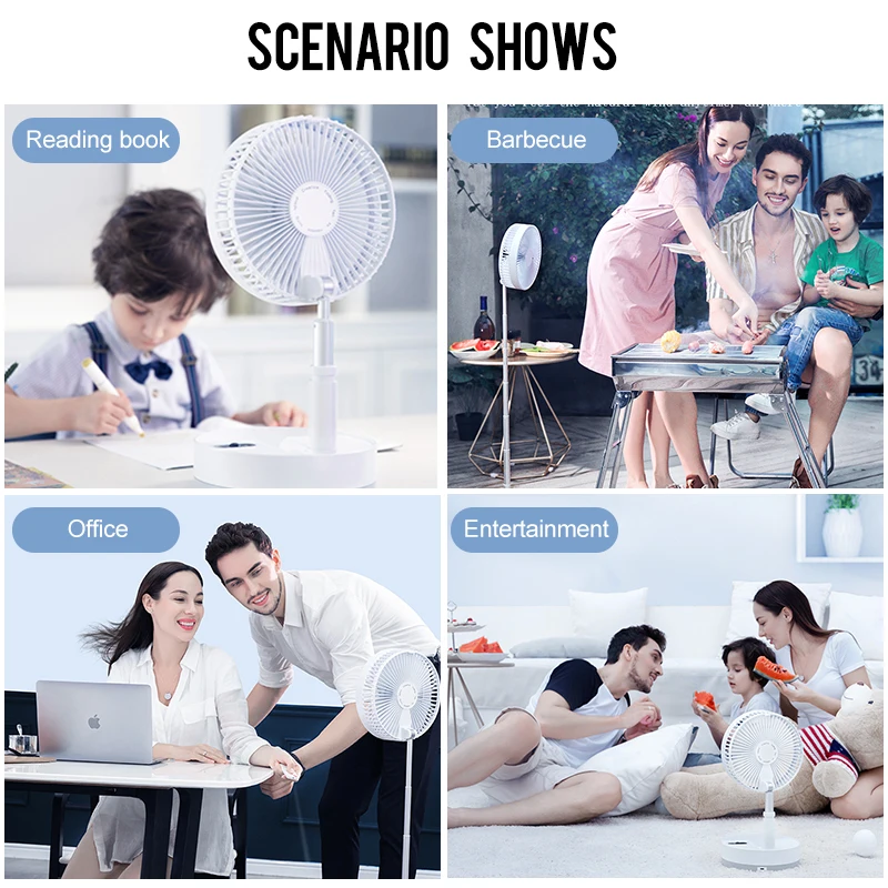 

P10 10800mAh 9 Inch Folding Fan Remote Control Type-C Night Light Table Floor Air Cooler Rechargeable Wireless for Camping Home