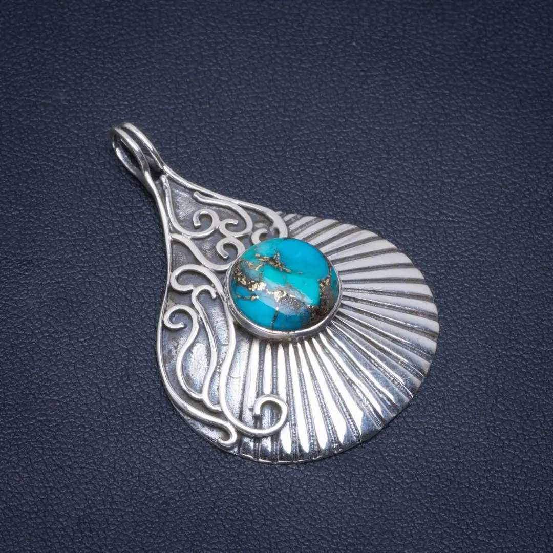 Натуральная бирюза ручной работы уникальный 925 пробы серебряный кулон 1 5
