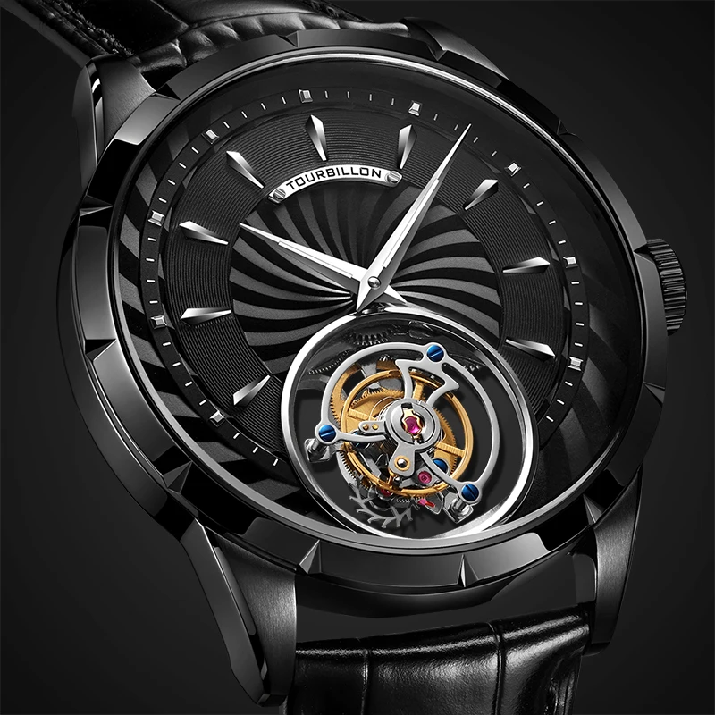 

Real Tourbillon Men Watches Skeleton Movement Mechanical Top Brand Luxury Waterproof Wrist Watches For Men montre homme luxe