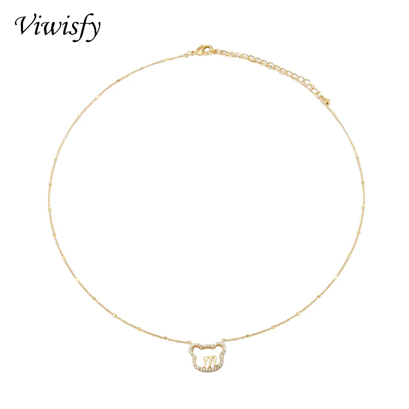 

Viwisfy Gold Color M Letter Cute Bear Pendant Necklaces Real 925 Sterling Silver Necklace For Women VW21171