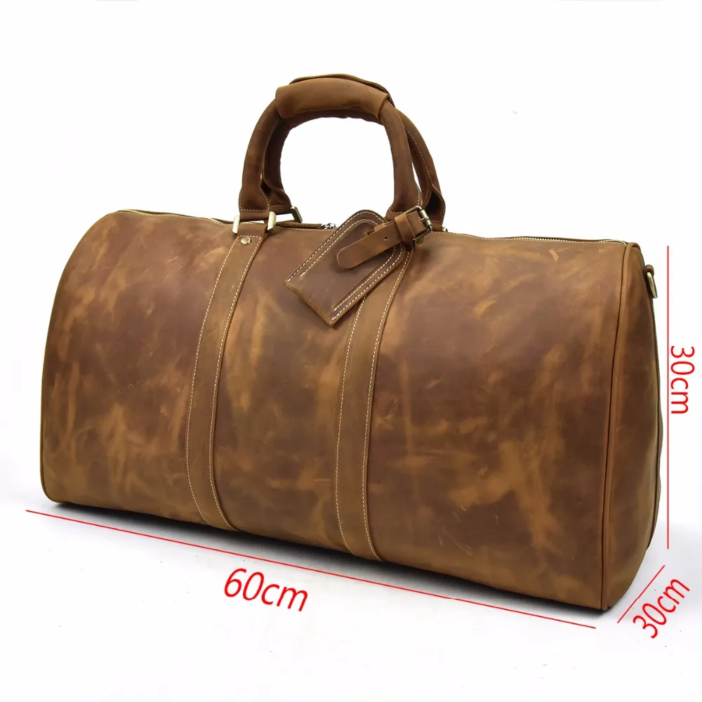 Big Capacity Genuine Leather Men Travel Bag vintage Crazy Horse Leather Male Travel Duffel Cow leather Luggage weekend bag