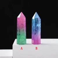 reiki natural clear quartz crystal point electroplating rainbow healing wand two color redgreen bluepurple hexagon column
