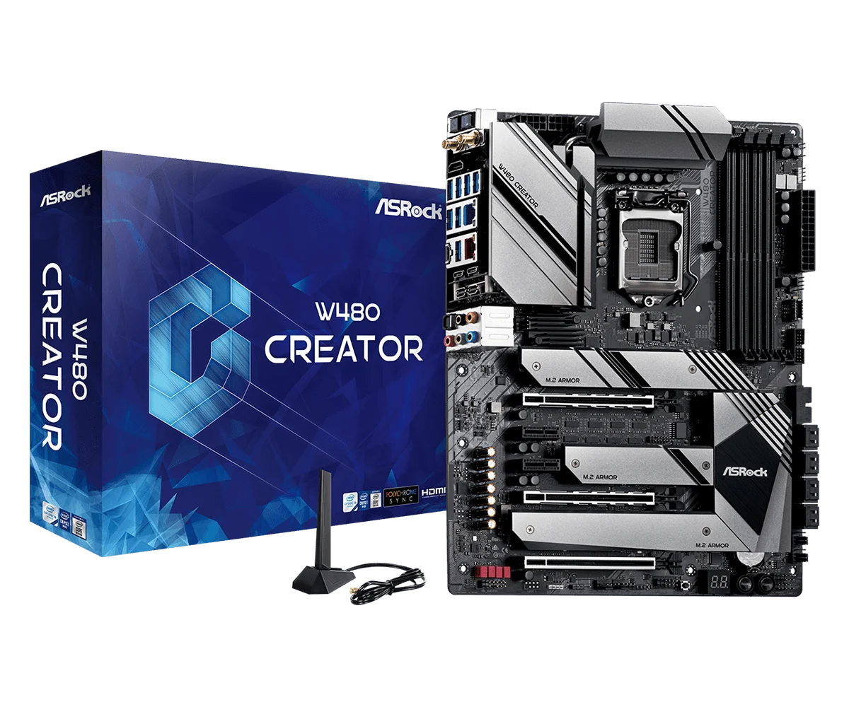 

ASROCK W480 Creator Motherboard supports wifi6 10th generation Intel processor 17-phase power supply design,support ECC memory