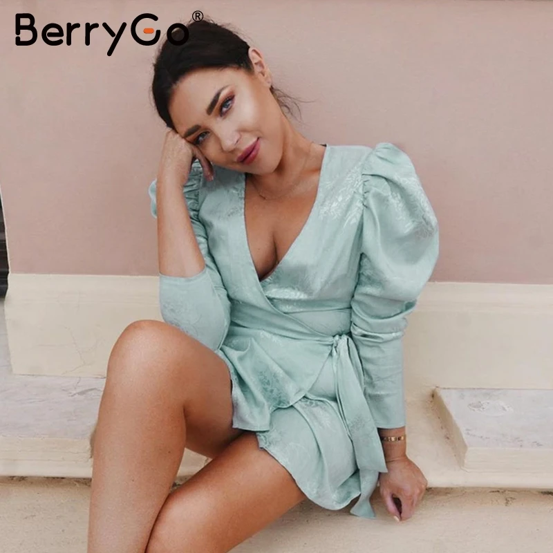 BerryGo сексуальное платье с v-образным вырезом женское длинным рукавом цветочный