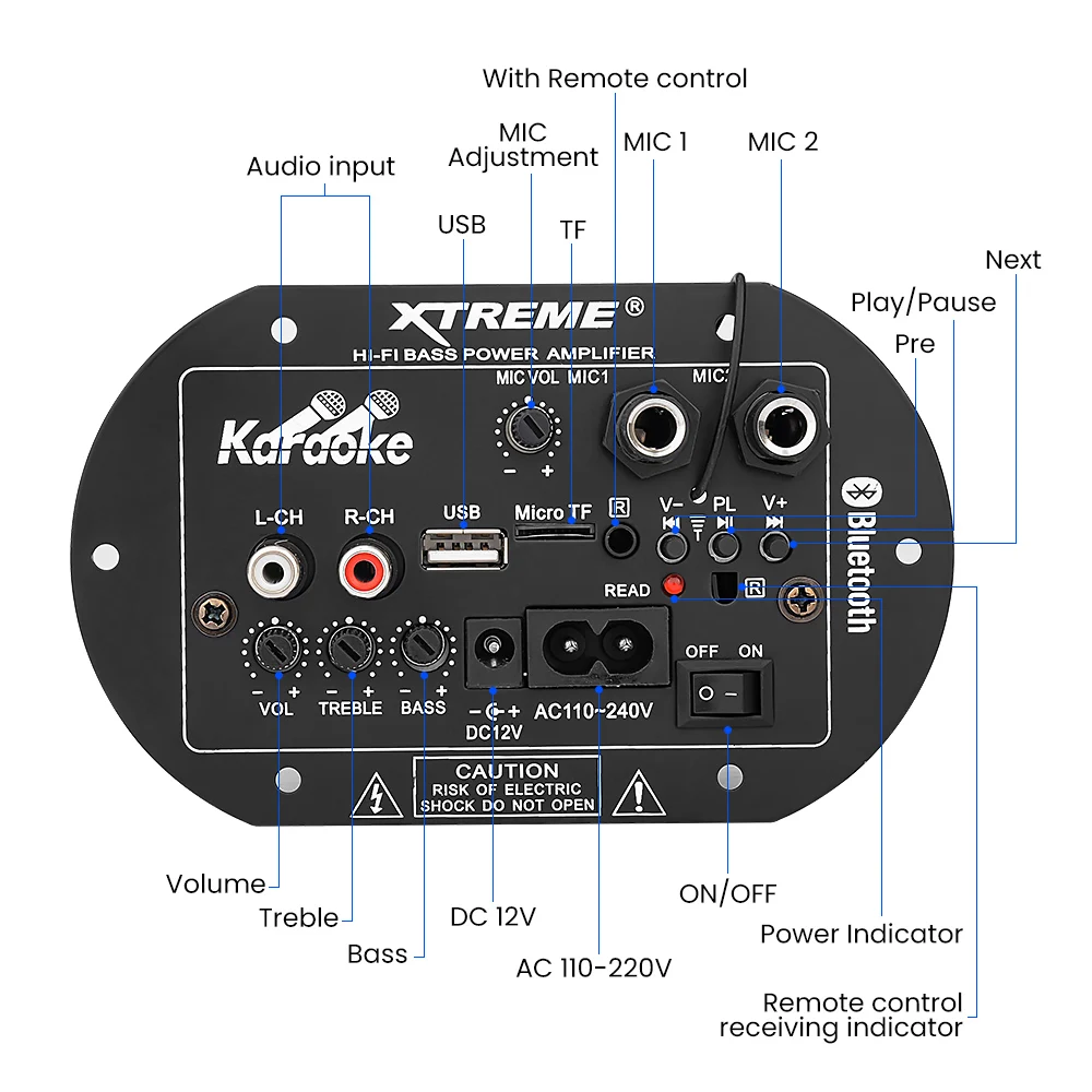 AOSHIKE AC 220 В 12 в цифровой Bluetooth усилитель плата сабвуфер двойной микрофон караоке