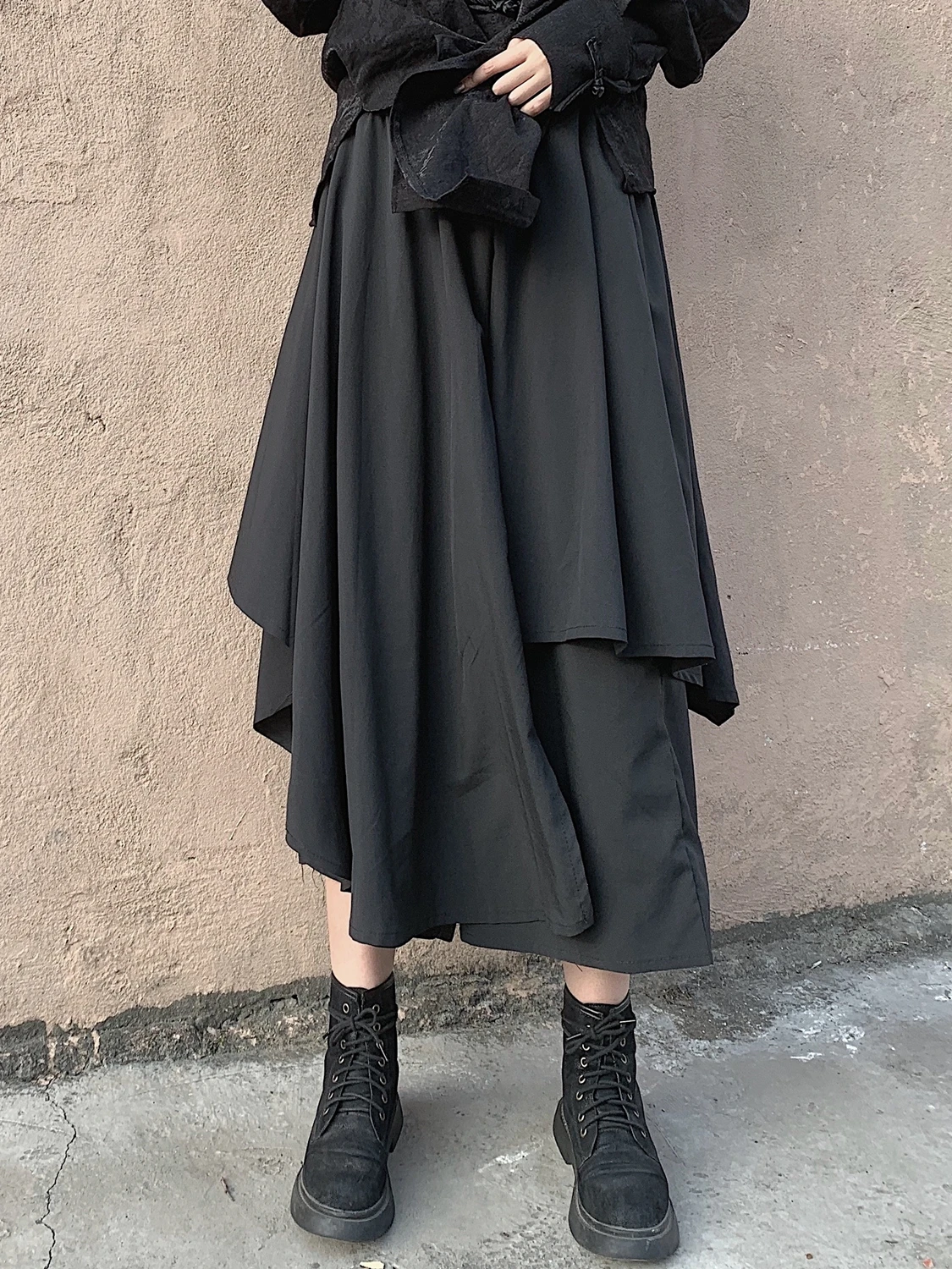 

Summer Vintagestacked pants women stacked Wide leg pants woman fake two irregular skirts pants women pants