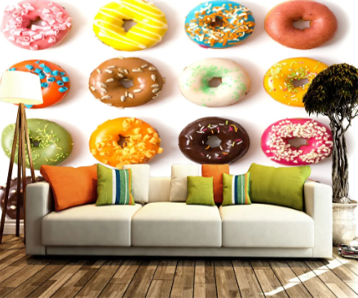 Japanese and Korean restaurant desserts donuts gourmet theme background wallpaper restaurant 3D custom wallpaper photo wallpaper