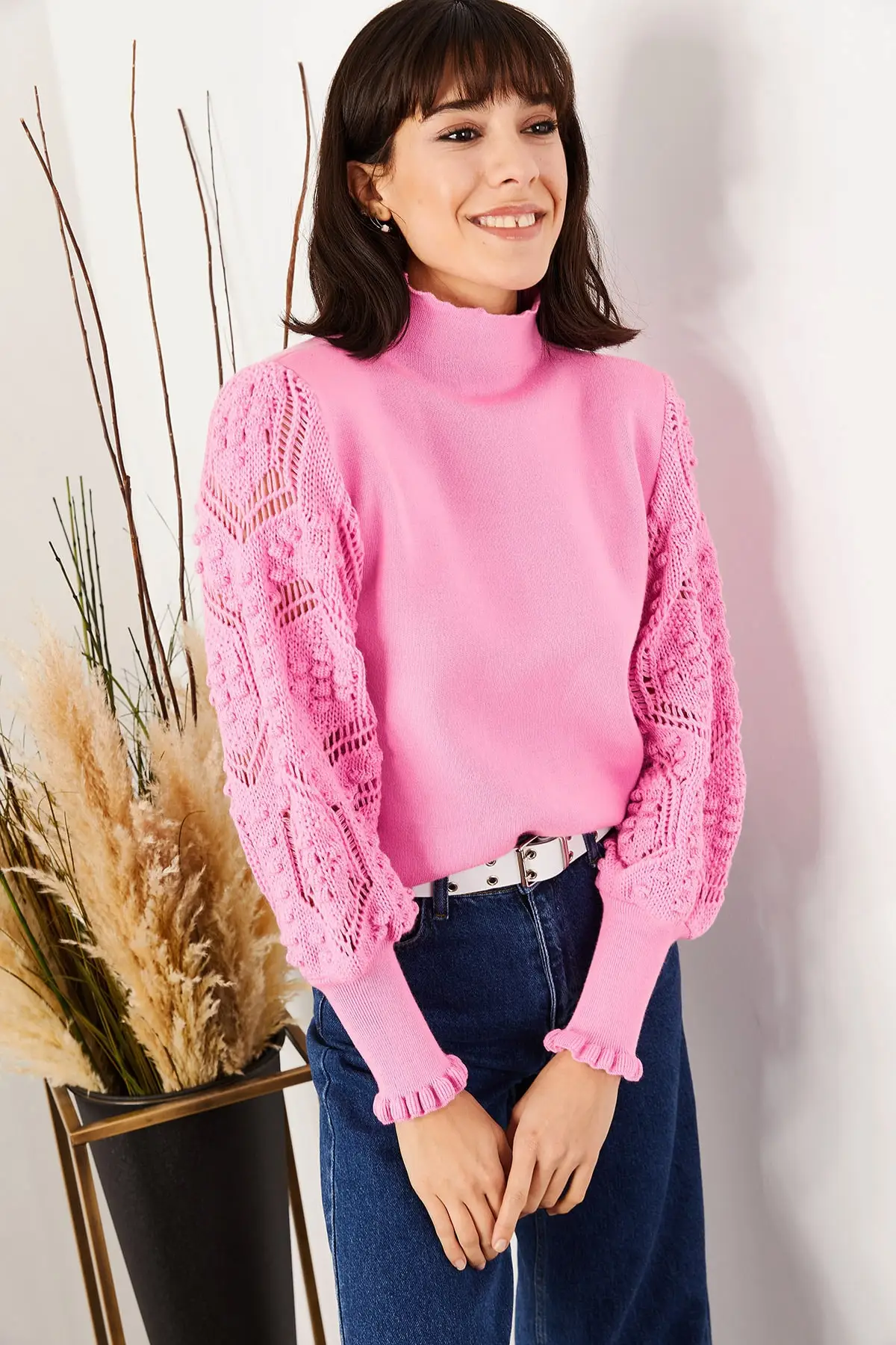 Women Fuchsia Sleeve Soft Textured Knitted Sweater taylor Women Sweater 2021