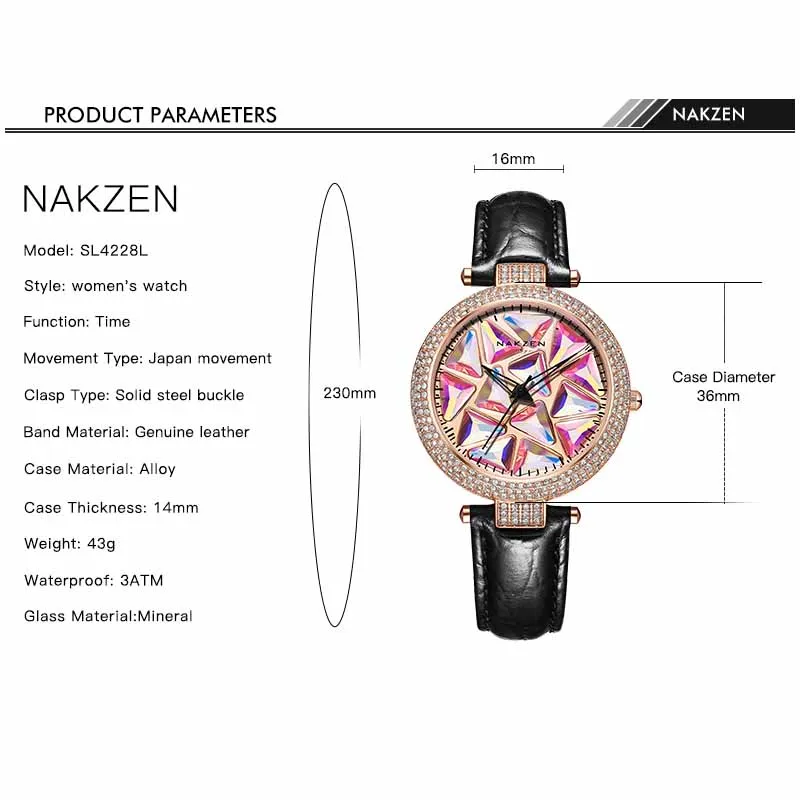 NAKZEN Luxury Brand Quartz Women Watches Fashion Leather Wristwatches Life Waterproof Clock Ladies Watch Gifts For Women Relojes enlarge