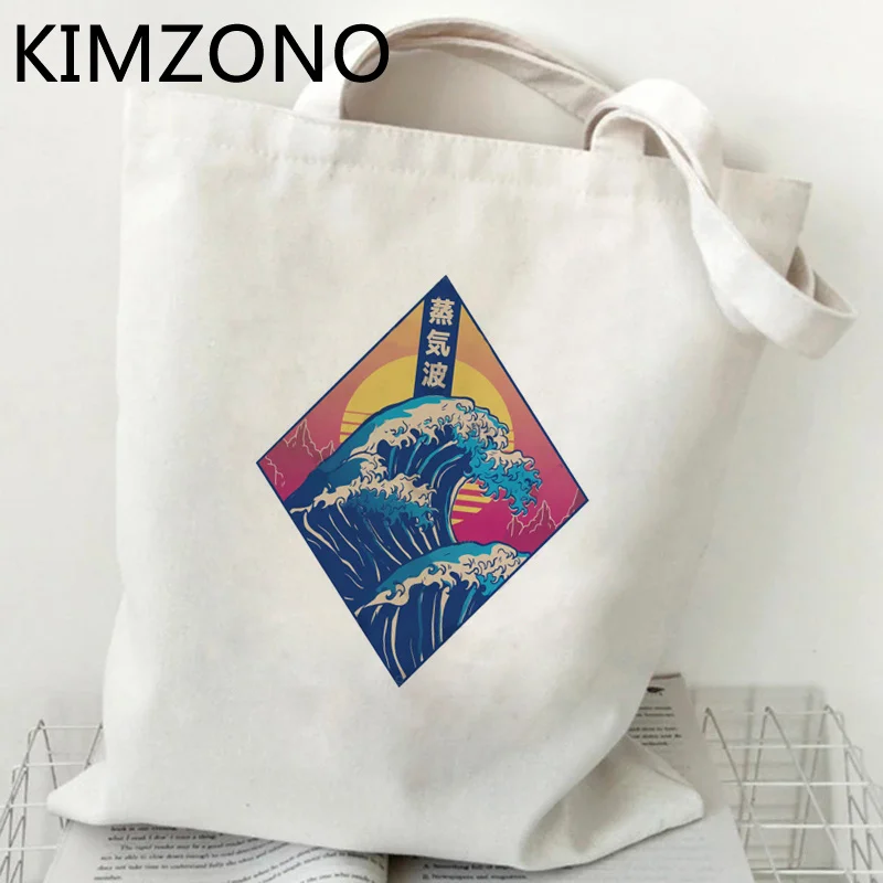 

Vaporwave, большая волнистая сумка для покупок, холщовая Джутовая сумка для покупок, сумки для покупок на заказ