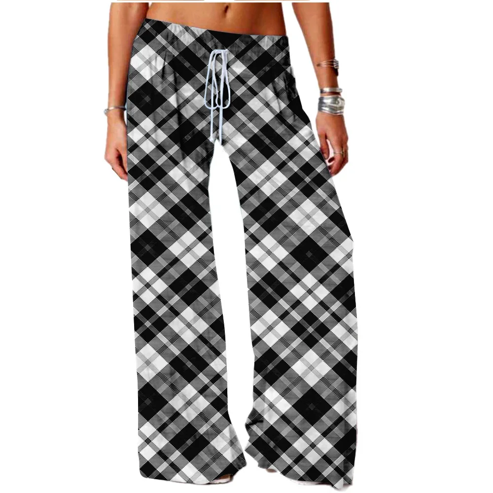 

Cross-border women's plaid printed slacks and wide-leg sports trousers