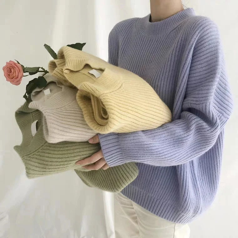 

Fashion Winter Knit Sweater Pullover long sleeves Ladies Bat Solid O-Neck Pullover Jumper Female Casual Warm Sweater UM026