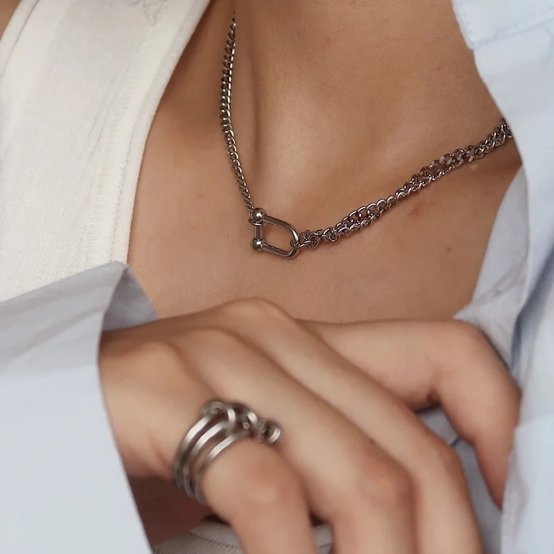 Корейская мода U образный кулон тайский серебряный цвет ретро ожерелье для