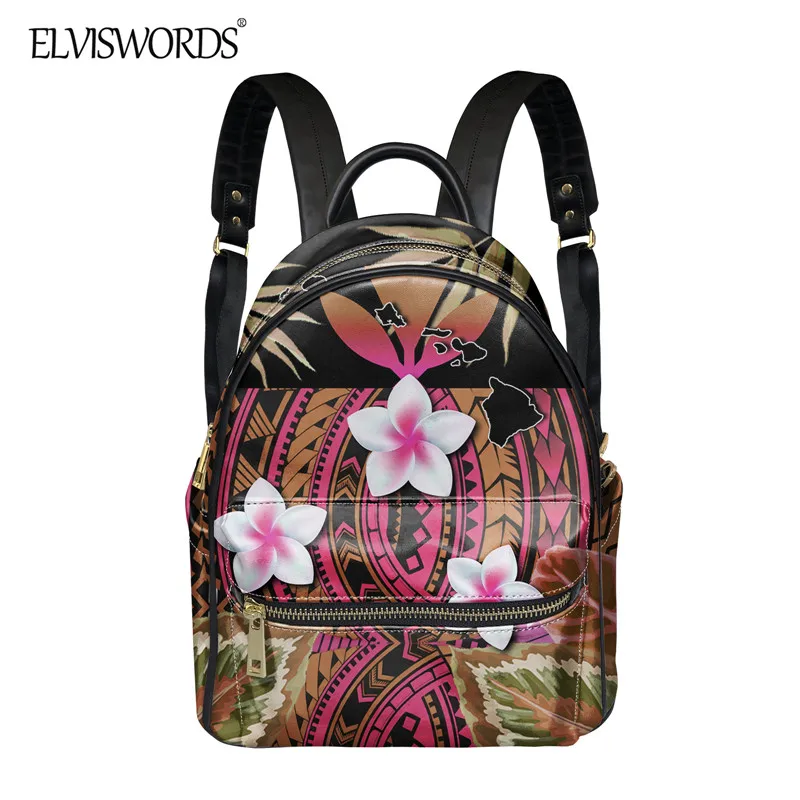 

ELVISWORDS 2021 New Fashion Polynesian Tribal Print Women PU Backpack Casual Travel Shoulder Bag High Quality mochila mujer