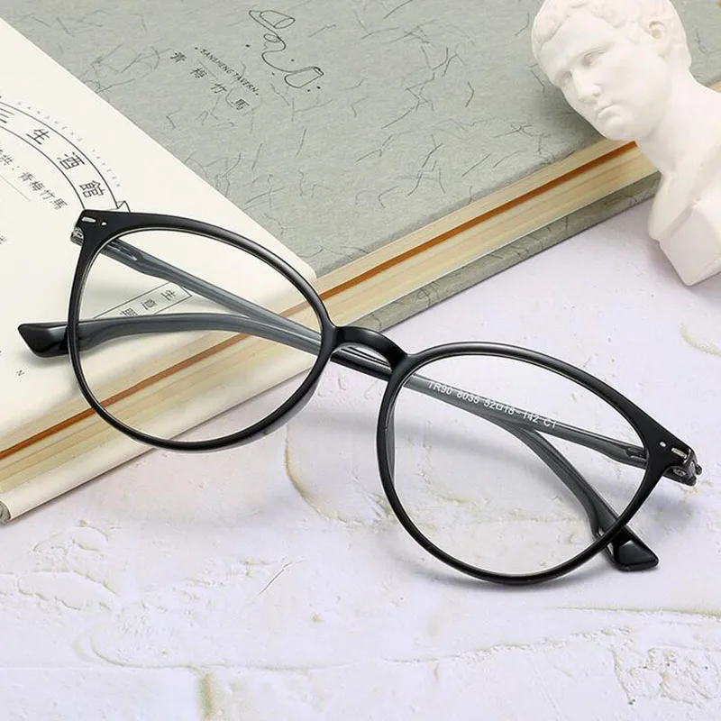 bright black Cat Eye Clear Lens Women Optical Eyewear Myopia Spectacle Glasses-0.5-1.0-1.5-2.0-2.5-3.0-3.5-4.0-4.5-5.0-5.5-6.0 - Frame Color: bright black