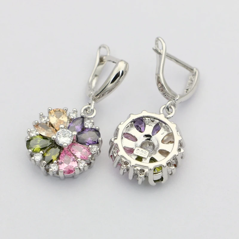 Серьги из натурального разноцветного кубического циркония ювелирные изделия