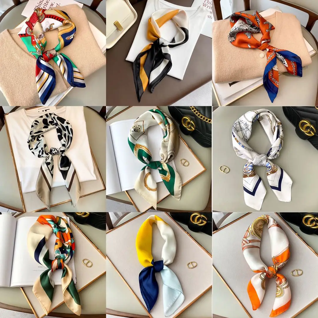 

70 * 70cm Fashion Neckerchief Women Hair Scarf Small Scarf WrapHeadband HijabLadyNeckerchief Silencer pareosuqarefemalegirl silk