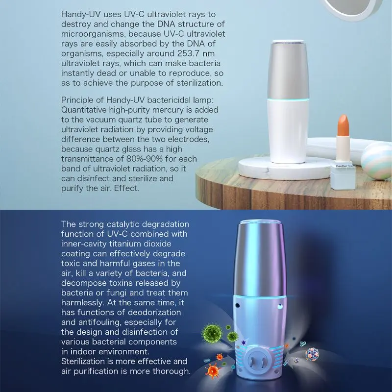 

Portable UV-C Air Purifier Sanitizer Eliminate Sanitize Airborne Germs Cleaner T3LA