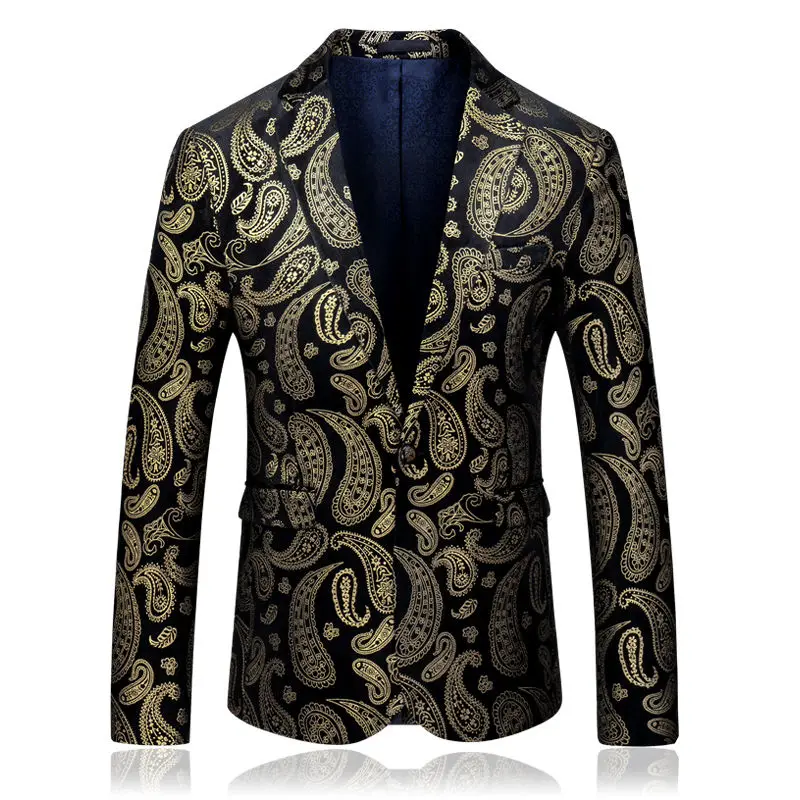 

Black Gold Blazer Dress Men Flower Men Single Suit Fashion Slim Wedding Dress Luxury Baroque High Quality Ternos Para Casamento
