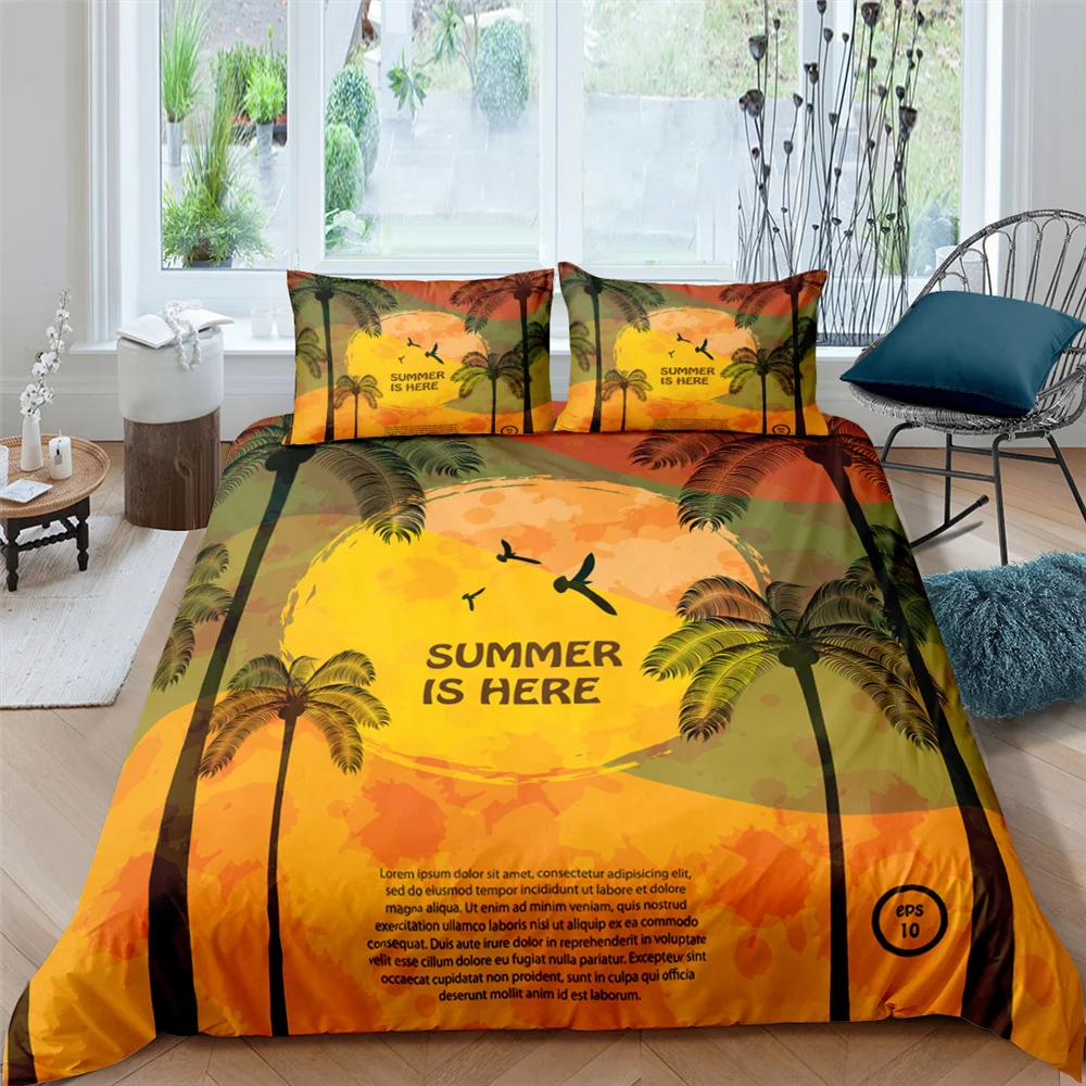 

Coconut Trees Bedding Set Queen 3D Cute Printed Duvet Cover Bedclothes 2/3pcs Home Textiles Luxury High Quality Bed Set